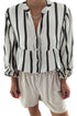 Stripe Crinckled Ruffled Sleeve Button up Loose Shirt